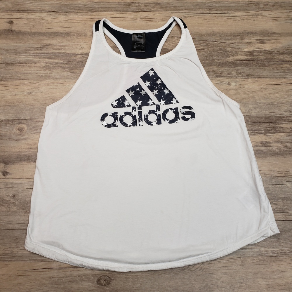 Adidas Tank Top Womens Large White Racerback Star Logo Athletic Shirt Gym USA